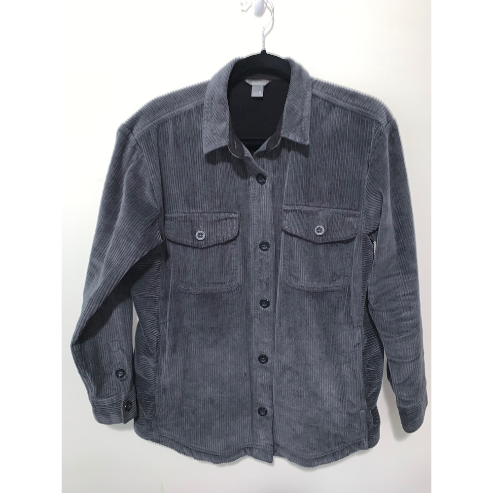 Eddie Bauer Womens Gray Corduroy Fleece Lined Shirt Jacket Size M Button Down